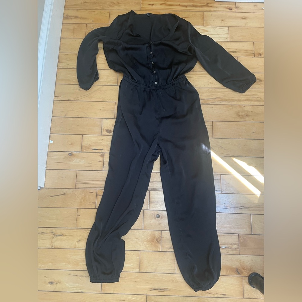 Forever 21 Black Long-Sleeve Button-Front Jumpsuit